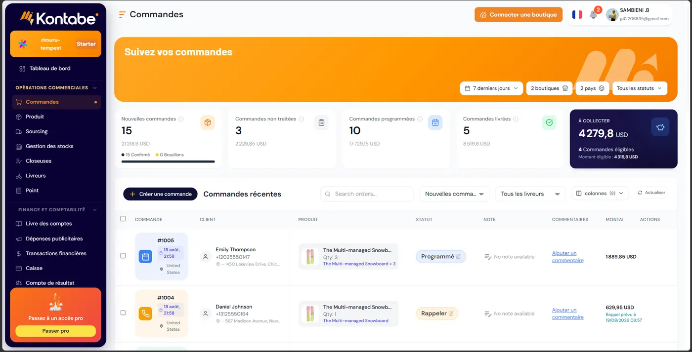 Suivi des commandes